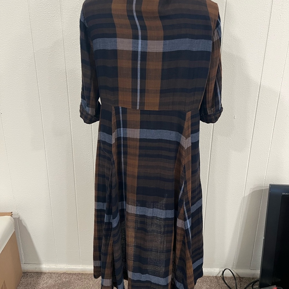 Chelsea & Theodore Brown and Blue Plaid Long Sleeve Dress - Picture 4 of 9